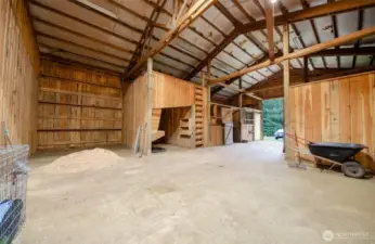 Workshop also has 4 stalls, grain bin and hay storage area Barn area