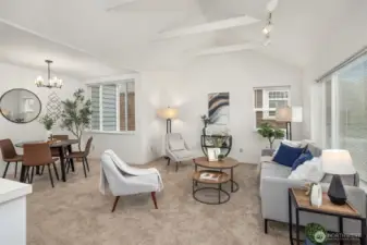 Spacious great room incorporates the family, dining room and kitchen. New flooring and interior paint throughout.