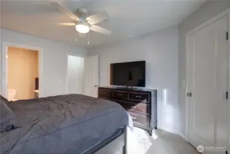 A different angle of the master bedroom.  Large Closet and 3/4 bath with shower
