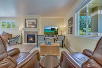 The gas fireplace is the focal point of the great room.
