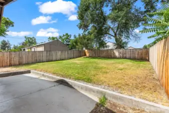 Huge Fenced backyard with concrete patio
