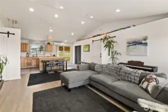 Living room looking at the kitchen/dining room.