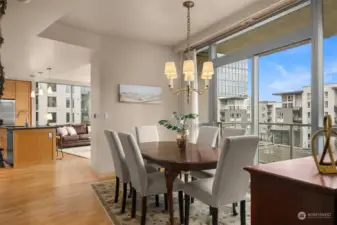 Light and bright dining space with access to the private patio.