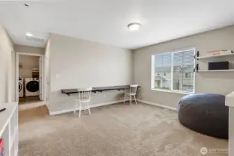 Loft area with built-in desks