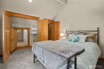 Bedroom upstairs with 2 different hiding/play area  places or extra storage rooms