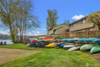 Kayak storage available on the shore