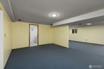 Another room in basement, with 3/4 bath in the distance