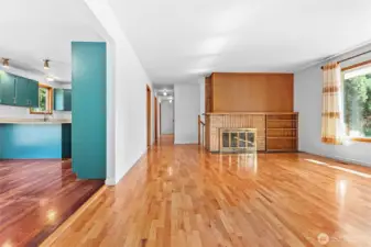 Upstairs living looking into kitchen/dining