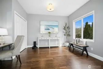 Flex space off of the family room- makes a great office or library.