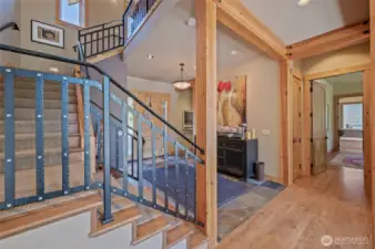 Custom Hammered Iron railings leading to the Loft above