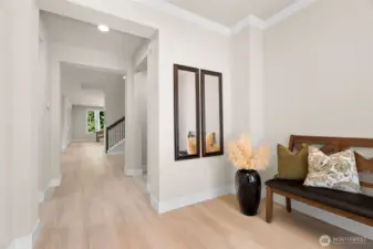 The floorplan has so much to offer!  With a main floor primary suite and office/bedroom on the main floor together with the laundry, it provides the flexibility for entirely main floor living, and loads of space for guests or your hobbys both up and down.
