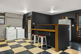 Laundry hook ups + kitchen space