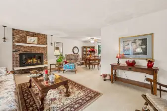 Living room with wood-burning fireplace