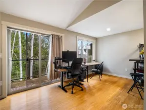 Large sliding doors take you out the balcony and storage unit.