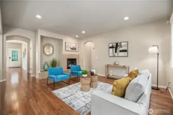 Gas fireplace, architectural archways