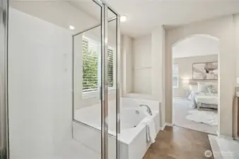 Soaking tub and shower.
