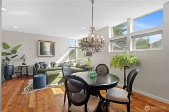 The kitchen is open to the dining area and living room.