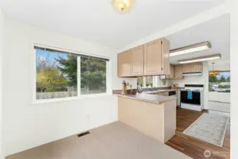 A counter designed for comfortable bar-stool seating.