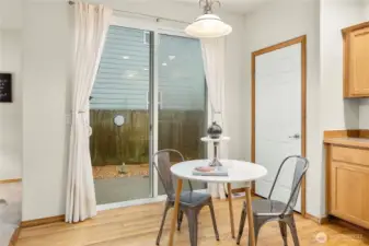Sliding glass door to back patio and fenced yard.