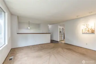 Living room connects to kitchen