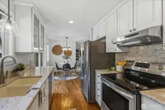 View from kitchen to the dining space
