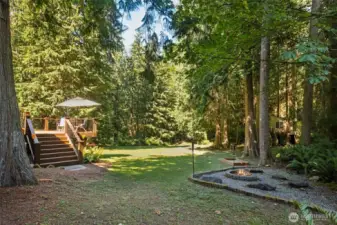 Rare to find in Mirrormont! A larger open flat backyard! Area set up for games, sand box for the kids or grandkids, firepit area as well. A perfect blend of sunshine and trees!