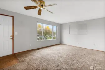 Entry into Living Room with ceiling fan