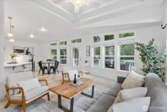 Open floor plan with vaulted ceilings and tons of natural light