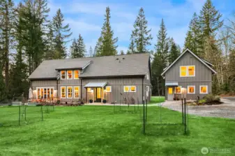 Front as you pull in fruit trees are a few years old.