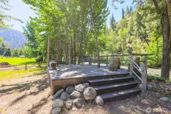 Raised sitting area on rivers edge