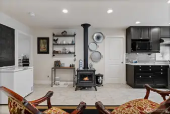 The fireplace will heat the whole upstairs on a cold winter day