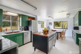 Full view of kitchen and dining area