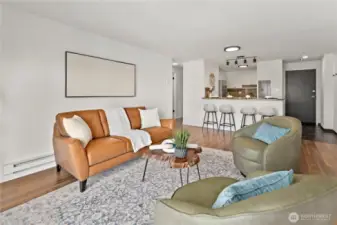 Effortless living with kitchen and living room connected large glass slider & windows to let the light and views in.