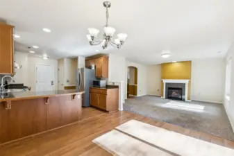 Living room and kitchen view from the dining room