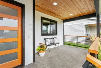 Rocking chair front porch with view of Twin Sisters.