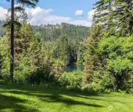 Mountain and community river backyard views