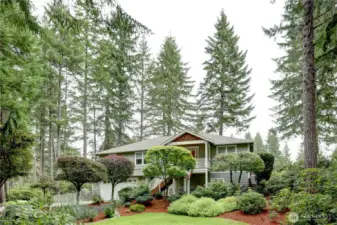 Gorgeous Landscape in a forested golf course setting. The main living area is on the elevated fairway level.