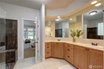 Spacious double vanity..