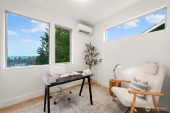 The main floor view office fits your WFH needs. Views of Greenlake and The Cascades.