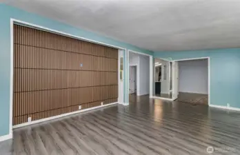 Livingroom with entertainment nook.
