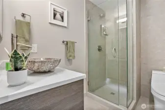 Guest bathroom with glass door shower