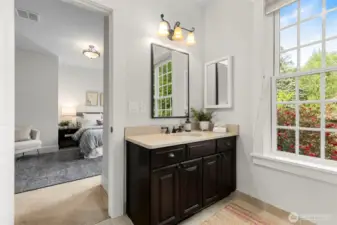 Full bathroom connected to bedroom.