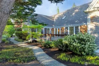 A view from the garden to the huge deck.