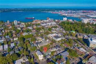 Aerial View with Commencement Bay in the background