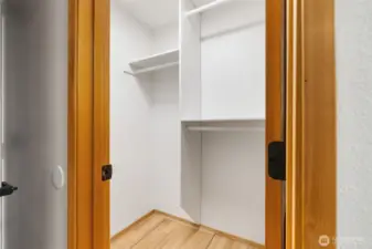 Walk in closet attached to primary bedroom.