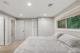 Primary Bdrm doors on right house washer dryer