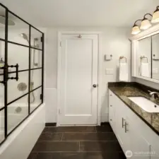 The upstairs bathroom has been recently remodeled.