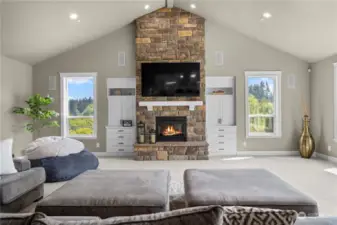 Vaulted ceilings in the oversized great room.