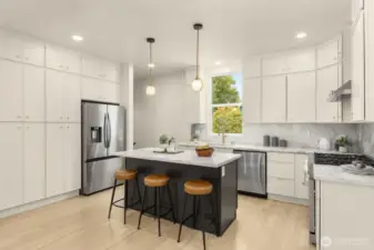 Marble countertops meet custom cabinetry in a kitchen made for serious cooks and design lovers alike.