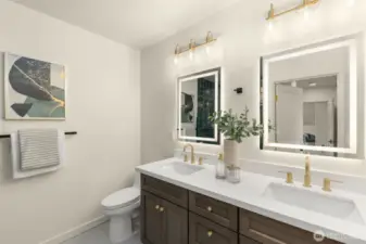 Designer tile and elevated storage make this bathroom a standout.